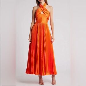 Hutch Pleated Crossover Halter Gown